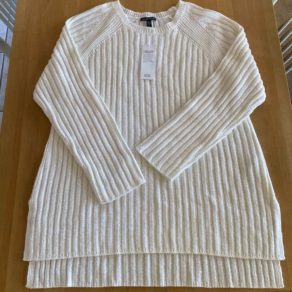 Eileen Fisher Cream Linen Blend Sweater Size M, NWT